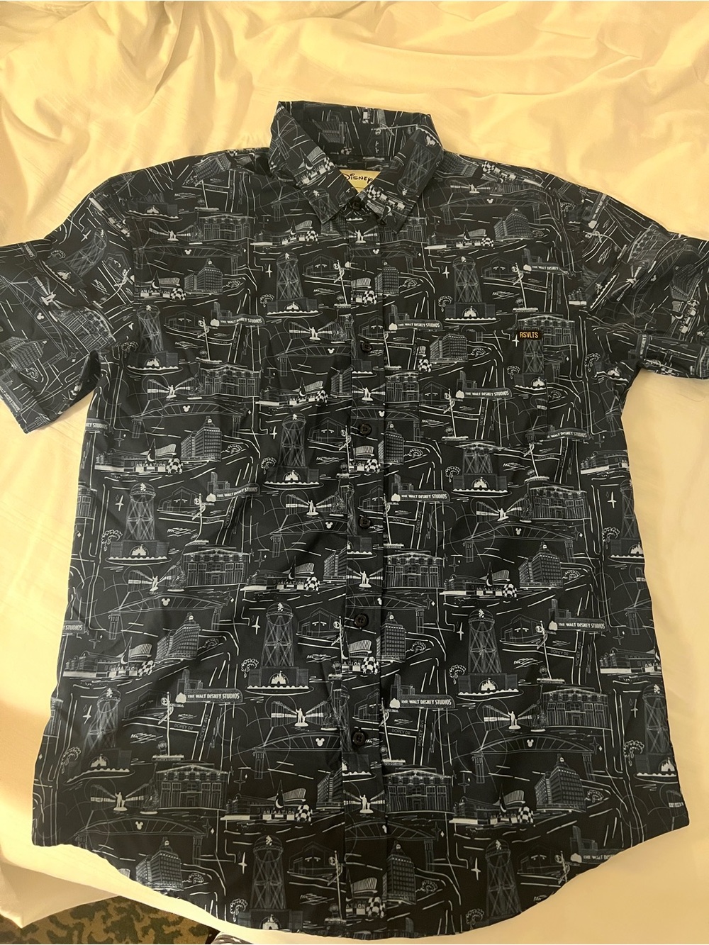 Disney RSVLTS Large Studios Men's Navy Disney Burbank Button-Up Shirt
